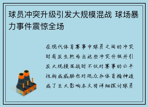 球员冲突升级引发大规模混战 球场暴力事件震惊全场