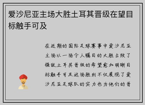 爱沙尼亚主场大胜土耳其晋级在望目标触手可及